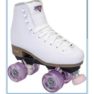 Sure-Grip Fame Quad Roller Skates 6 White Purple Wheels Artistic Rink Y2K Retro